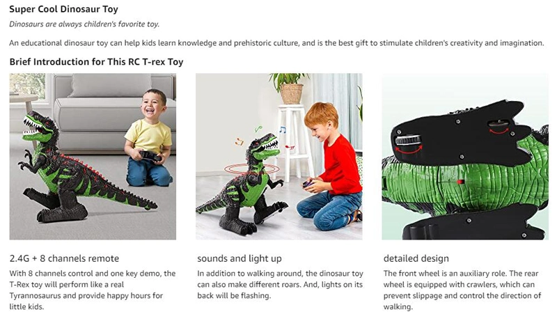 2.4G 8 Channel Remote Control Simulation Dinosaurs T-Rex Toys Electric Walking Robot Dinosaur with LED Lights &amp; Sounds for Boys Gifts