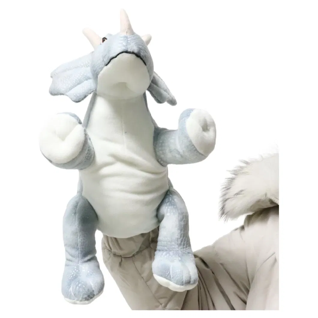 Custom 25cm Hand Puppets Plush Dinos Toys Grey Doll Kids Soft Stuff Lifelike Dragon Animal Cute Dinosaur Triceratops in Jurassic Period Puppet