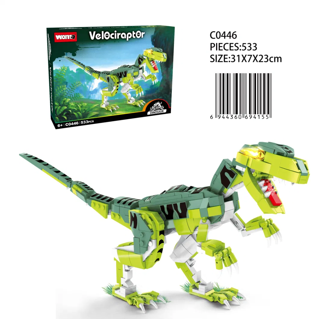Woma Toys C0446 Jurassic Velociraptor Building Blocks with Jungle Base and Disassembler