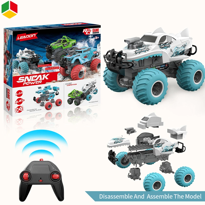 QS Toys Hot Sales Wholesale Assemble DIY Remote Control Car 1: 16 2.4GHz Big Wheel off-Road Car with Dinosaur Tree Scene Radio Control Toys