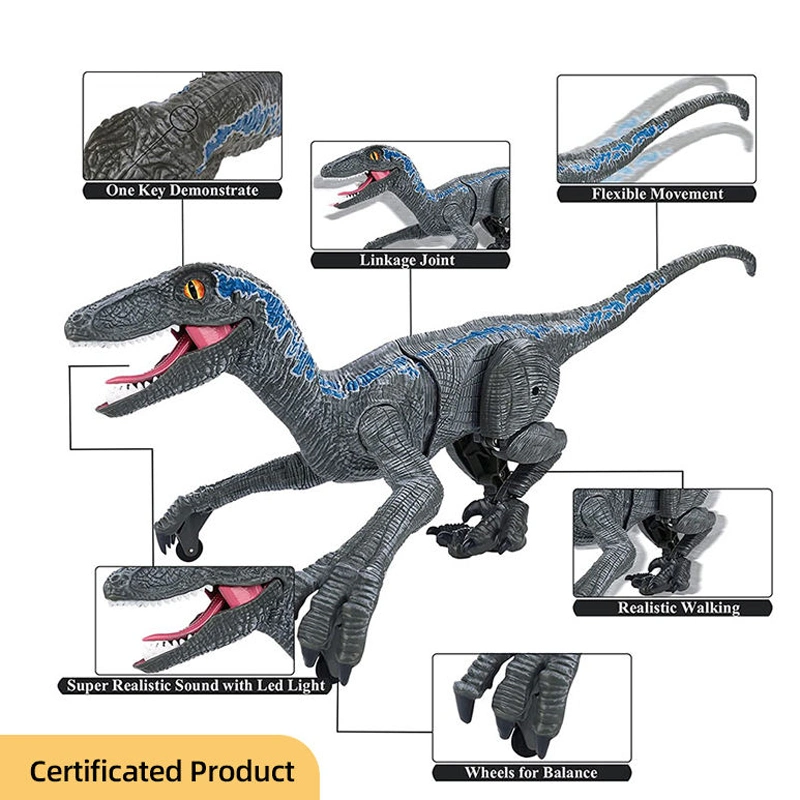 Remote Control Velociraptor Jurassic Dino Toys 2.4GHz Electronic RC Dinosaur Robot with LED Lightup Walking Roaring Rechargeable Raptor Birthday Gifts