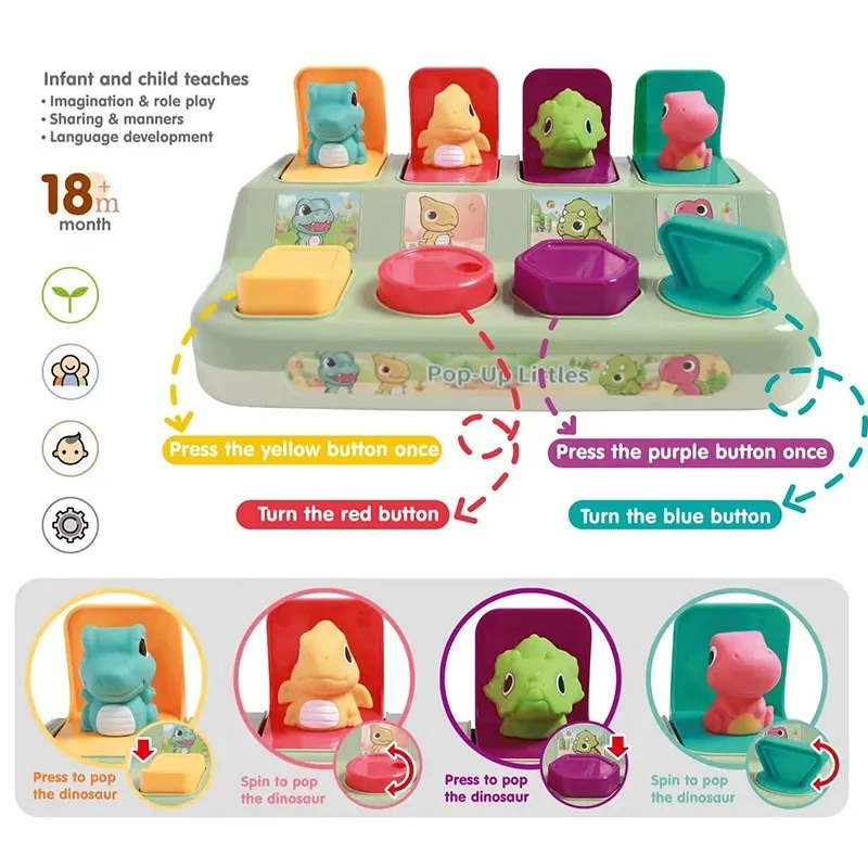 Educational Toys Pop-up Dinosaur Toys Preschool Children Pop-up Animal Keyboard Early Development Shape Classification Toy Color