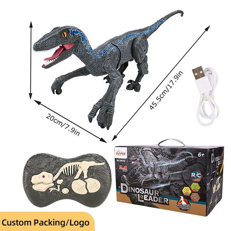 Remote Control Velociraptor Jurassic Dino Toys 2.4GHz Electronic RC Dinosaur Robot with LED Lightup Walking Roaring Rechargeable Raptor Birthday Gifts