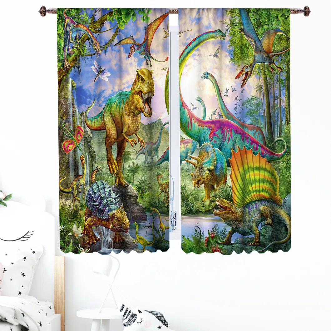 Curtains for Kids Bedroom - Dinosaur Window Drapes for Boys and Girls Living Room, 3D Jurassic Nature Cute Room Decor 2 Panel