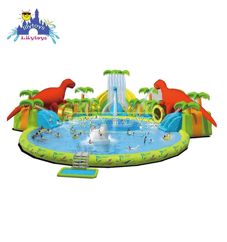 Giant Inflatable Dinosaur Water Park on Land for Kids Inflatable Ground Water Park with Pool