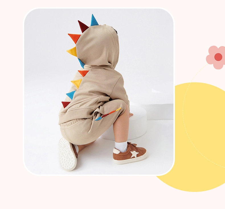 Autumn Pure Cotton 3D Dinosaur Boy&prime;s Clothes Long Sleeved Hooded Jackets + Shorts Suit