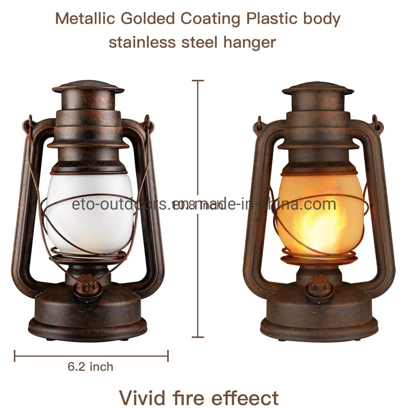 Vintage Style Bronze Color Kerosene Oil Lamp, Retro Hurricanes Lantern Portable Outdoor Camping Lamp Dynamic Flame Lantern with Dual Model