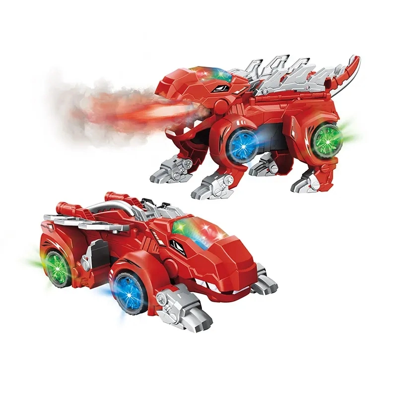 Automatic Transforming Dinosaur Car with LED Light and Music Spray Car Toys