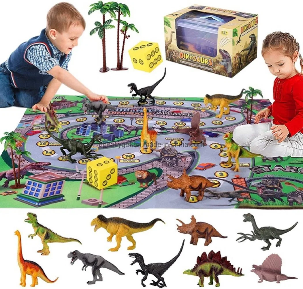 Educational Realistic Dinosaur Playset Dinosaur Toy Figure with Activity Play Mat &amp; Trees Including T-Rex, Triceratops, Velociraptor for Kids Esg17649