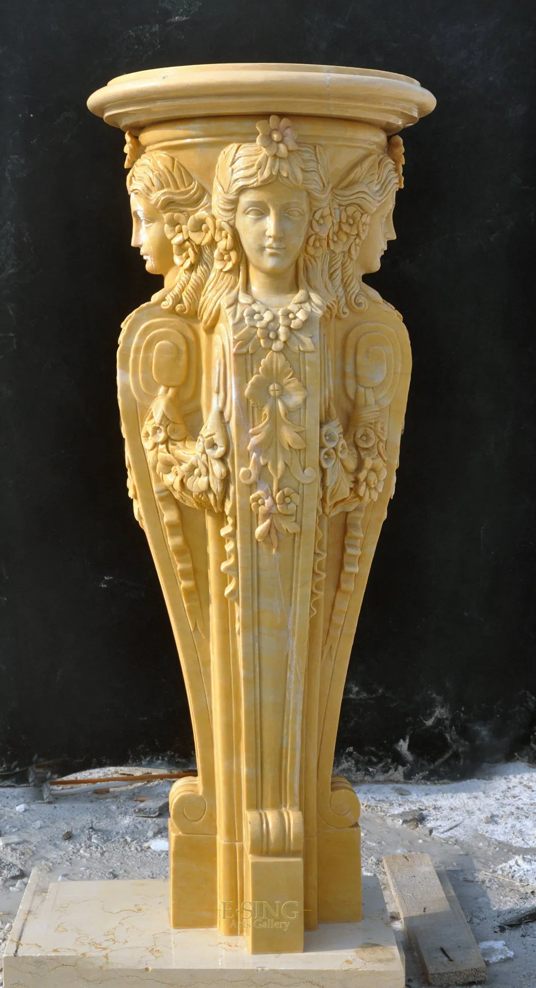 Egyptian Rice Yellow Marble Top Sculptor Make Stone Columns for Sales