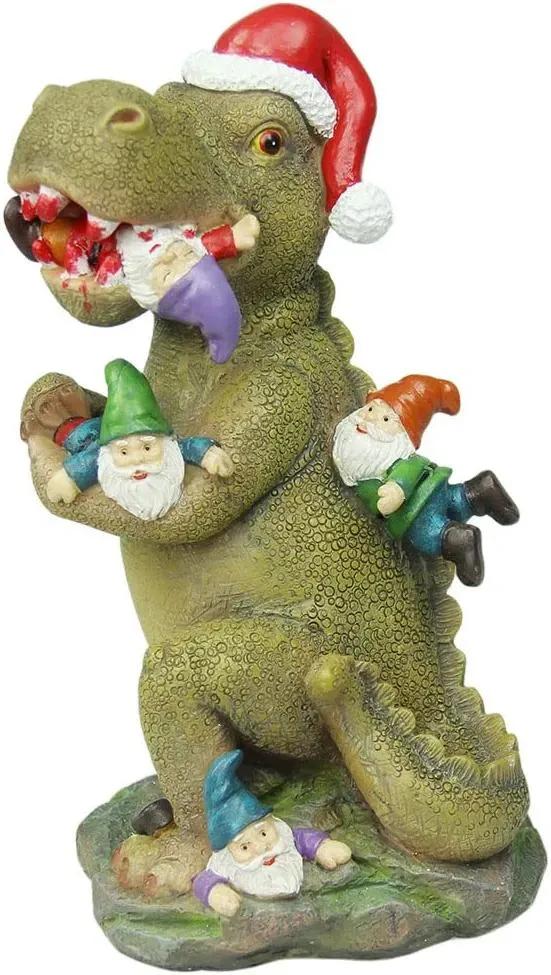 Garden Gnome Statue Dinosaur Eating Gnome Figurines