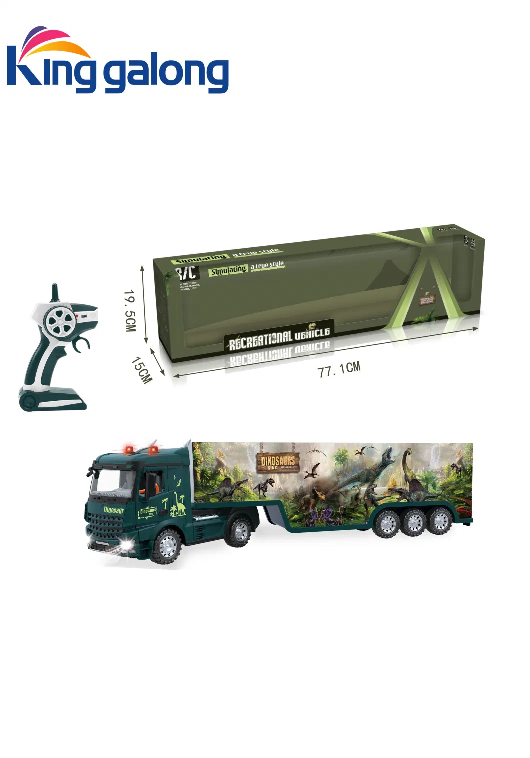 2.4G Remote Control Light Sound 1: 15 Dinosaur Container Truck for Kids Vehicle Car Toys