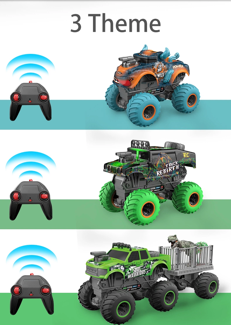 QS Toys Hot Sales Wholesale Assemble DIY Remote Control Car 1: 16 2.4GHz Big Wheel off-Road Car with Dinosaur Tree Scene Radio Control Toys