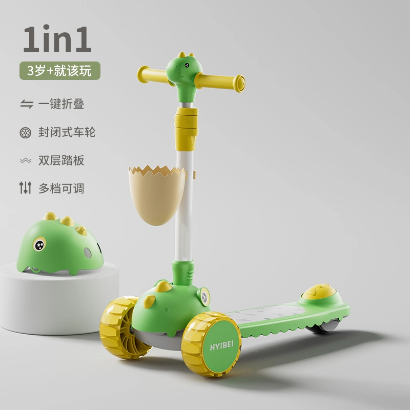 Factory Direct Sales/Dinosaur Design Children&prime;s Scooters/Flash Wheels/Helmets/Toy Cars