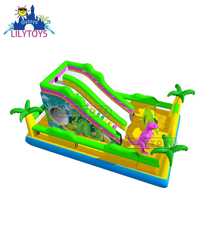 Lily Toys Inflatable Dry Slide with Safe Net, High Quality Factory Price Dinosaur Theme Slide Fun Park, Playground Bouncing Castle for Kids