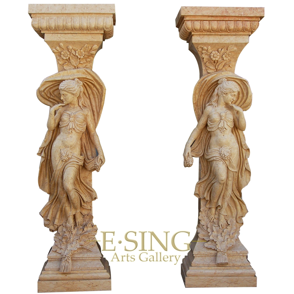 Egyptian Rice Yellow Marble Top Sculptor Make Stone Columns for Sales