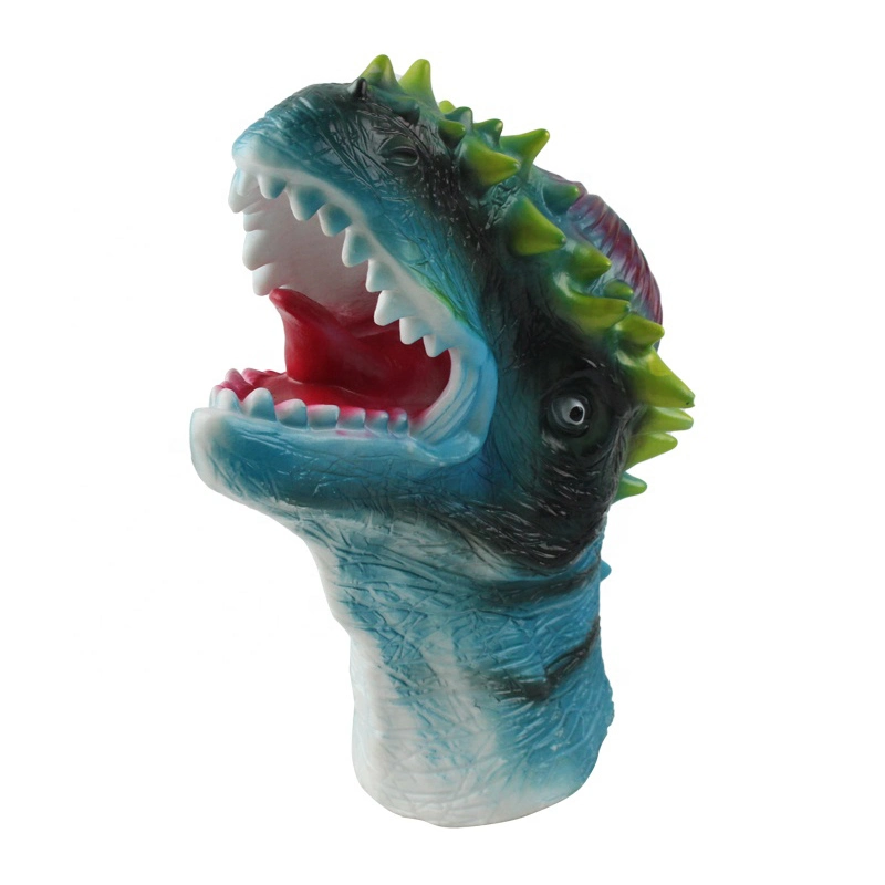 High Quality Green Soft Rubber Animals Head Model Toy Dinosaur Hand Puppet for Children