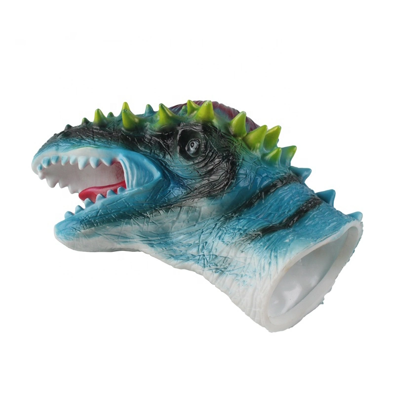 High Quality Green Soft Rubber Animals Head Model Toy Dinosaur Hand Puppet for Children