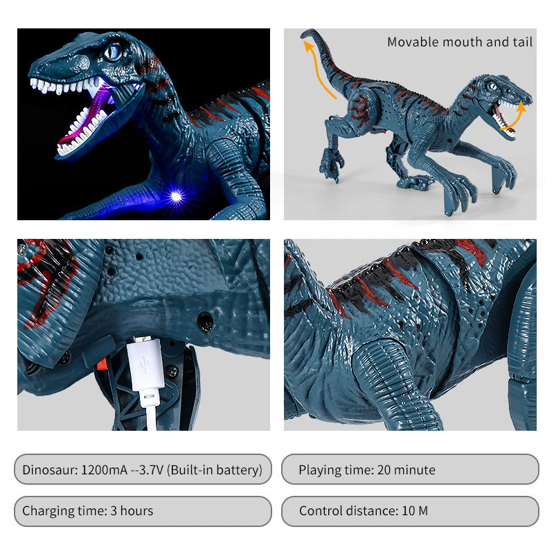 2.4G 8 Channel Jurassic Velociraptor Toys Imitates Walking and Sounds Dinosaurs Toys Remote Control Dinosaur