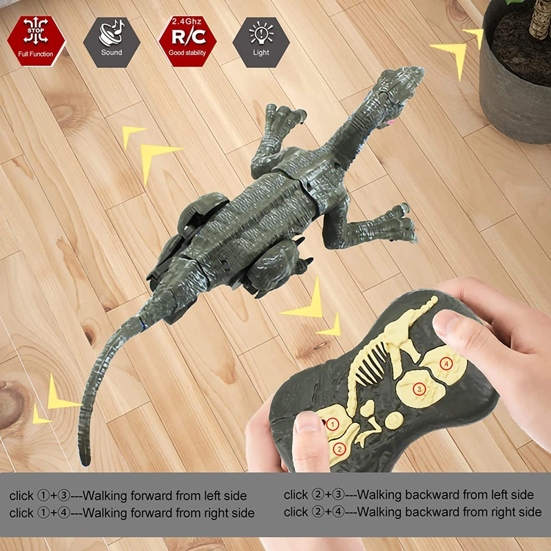Remote Control Velociraptor Jurassic Dino Toys 2.4GHz Electronic RC Dinosaur Robot with LED Lightup Walking Roaring Rechargeable Raptor Birthday Gifts