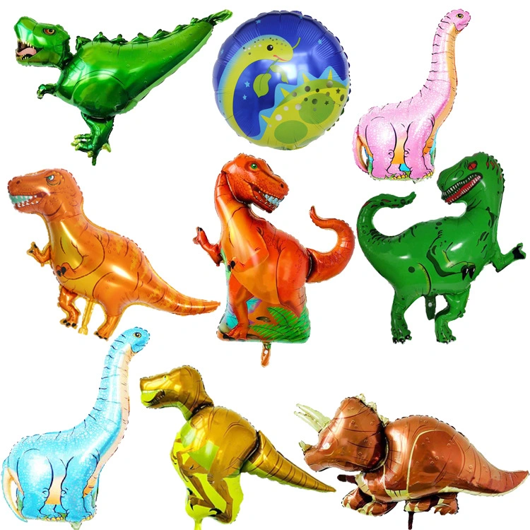 Dinosaur Party Theme Decorated Aluminum Foil Balloon Tyrannosaurus Rex Velociraptor Long-Necked Dinosaur