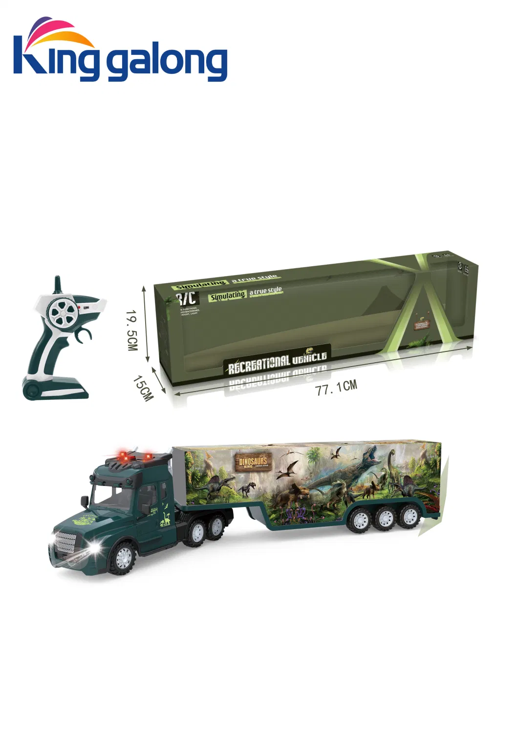 2.4G Remote Control Light Sound 1: 15 Dinosaur Container Truck for Kids Vehicle Car Toys