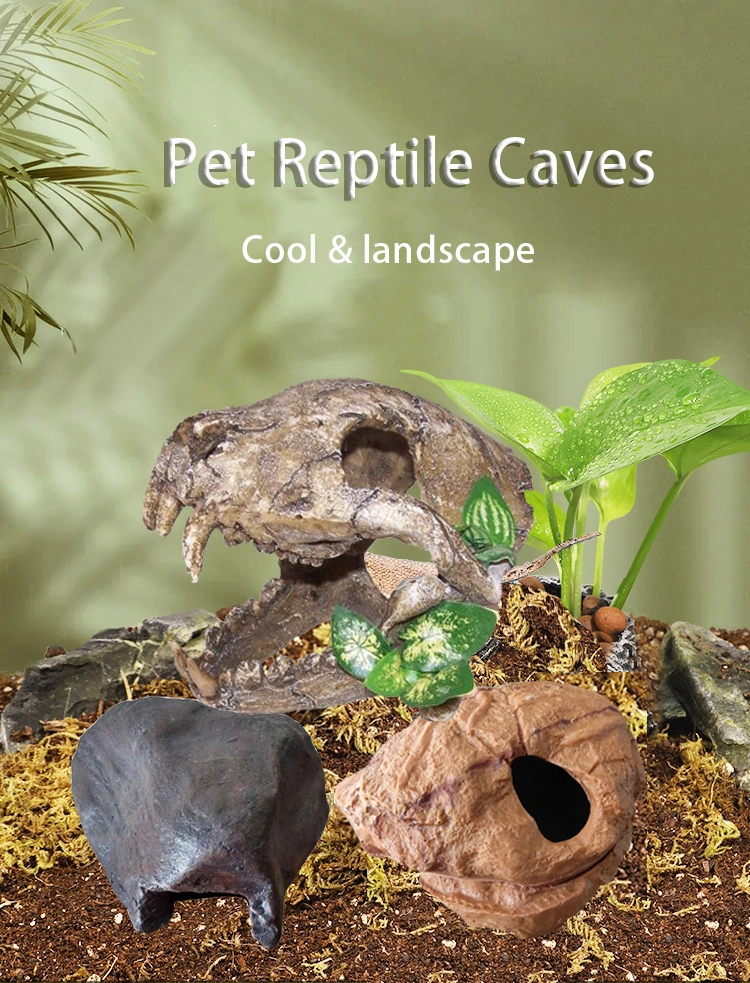 Reptile Ornaments Dinosaur Head Skull Hiding Cave Landscape for Terrarium