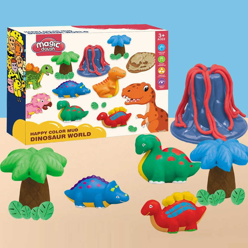 Eco-Friendly Material Kids DIY Dinosaur Park Modeling Colorful Clay Set Dinosaur World Sand Play Dough Toys for Kids with Clay Tool