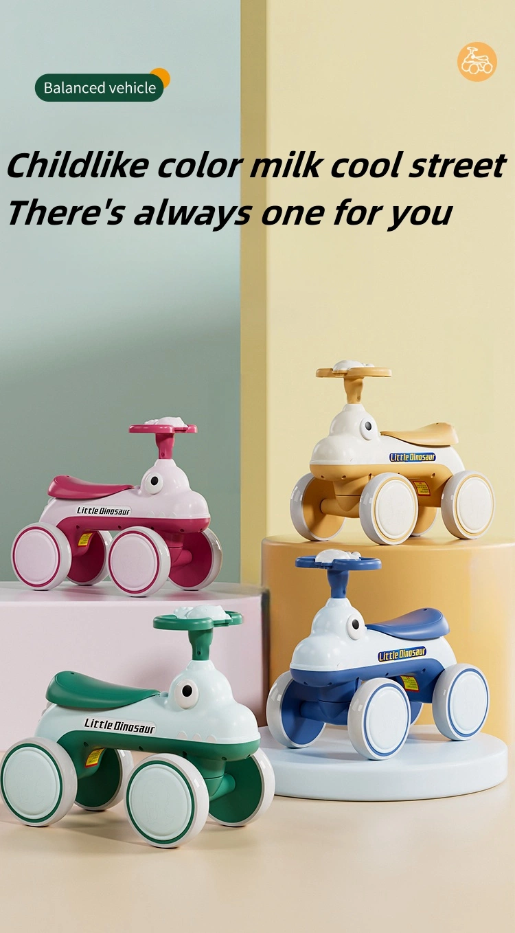 Cartoon Dinosaur Four-Wheel Balance Car Anti-Rollover Walker Mother-and-Baby Scooter Manufacturers
