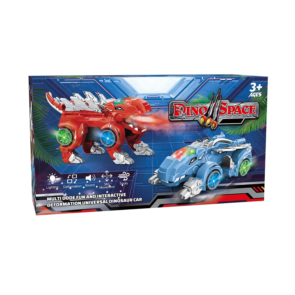 Automatic Transforming Dinosaur Car with LED Light and Music Spray Car Toys