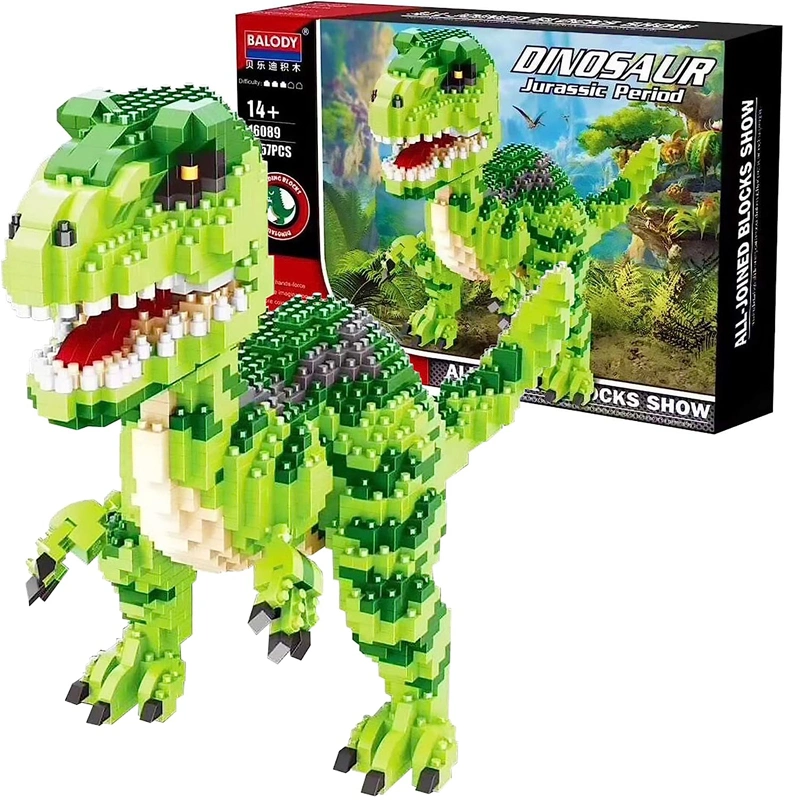 Jurassic Dinosaur Tyrannosaurus Rex Animal Monster 3D Model DIY Diamond Mini Building Blocks Toy Balody for Children