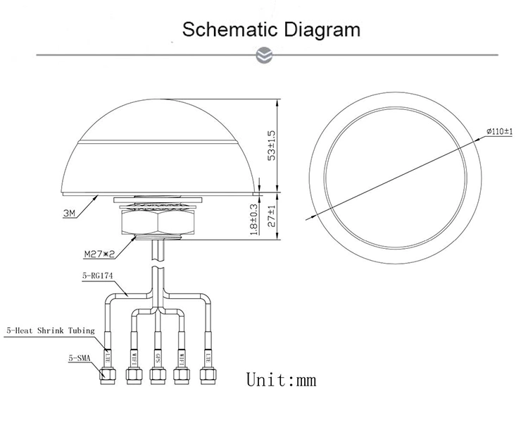 IP67 GPS Glonass LTE MIMO WiFi MIMO Combo Antenna with Rg174