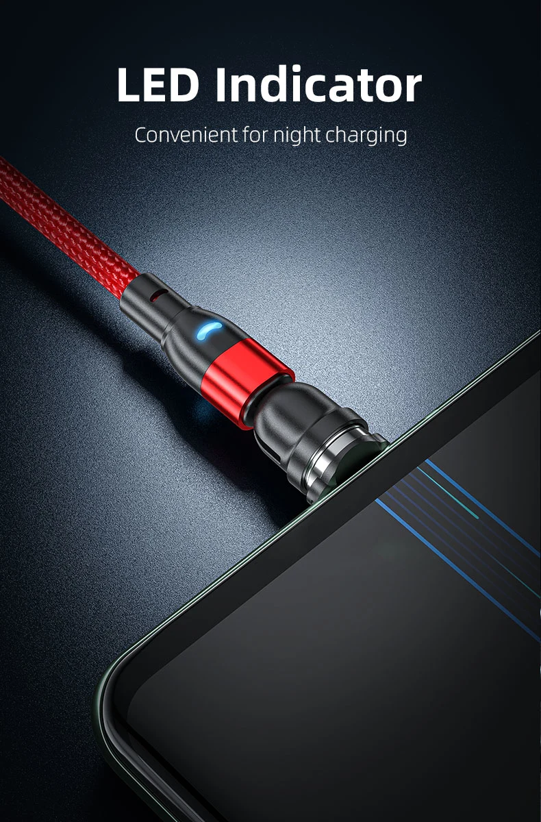 540 Degrees Free Rotation Charging Cable Magnetic Suction USB Cable Multifunctional 3 in 1 with Micro/Lightning/Type-C Interface Light