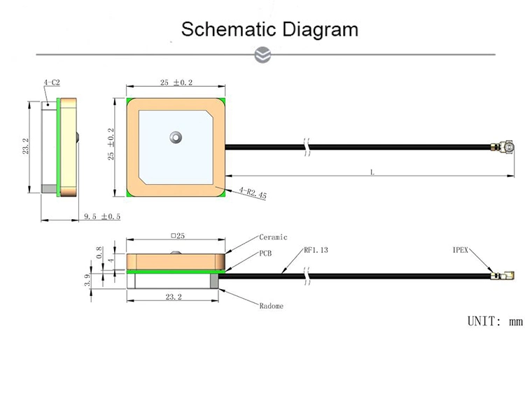 25*25mm Internal GPS 1575MHz Active Ceramic Patch Antenna
