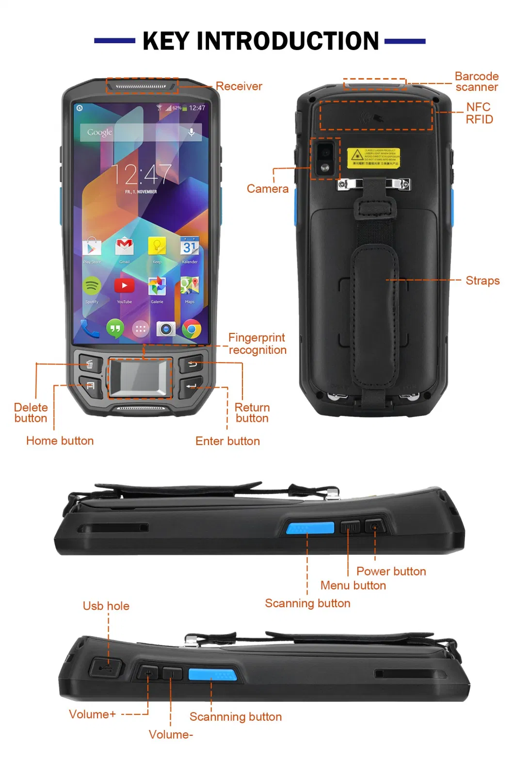 PDA Qr Code Scanner IP66 WiFi GPRS GPS Fingerprint Scanner Handheld Terminal Android