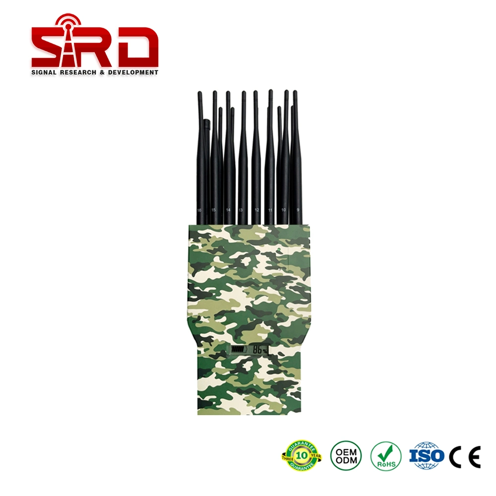 Handheld 16 Bands Portable RF Signal 315 433MHz 2g 3G 4G 5g GPS 10-30m Mobile Phone Signal Jammer