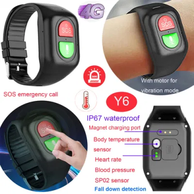 2023 Mejor ancianos healthcare 4G Botón de emergencia SOS pulsera GPS tracker con la frecuencia cardíaca de la presión arterial el termómetro de la SPO2 detección de caerse Y6
