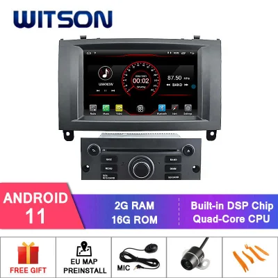 Witson Quad-Core Android 11 Car DVD GPS para Peugeot 407 (Marco plateado) Video HD 1080P.