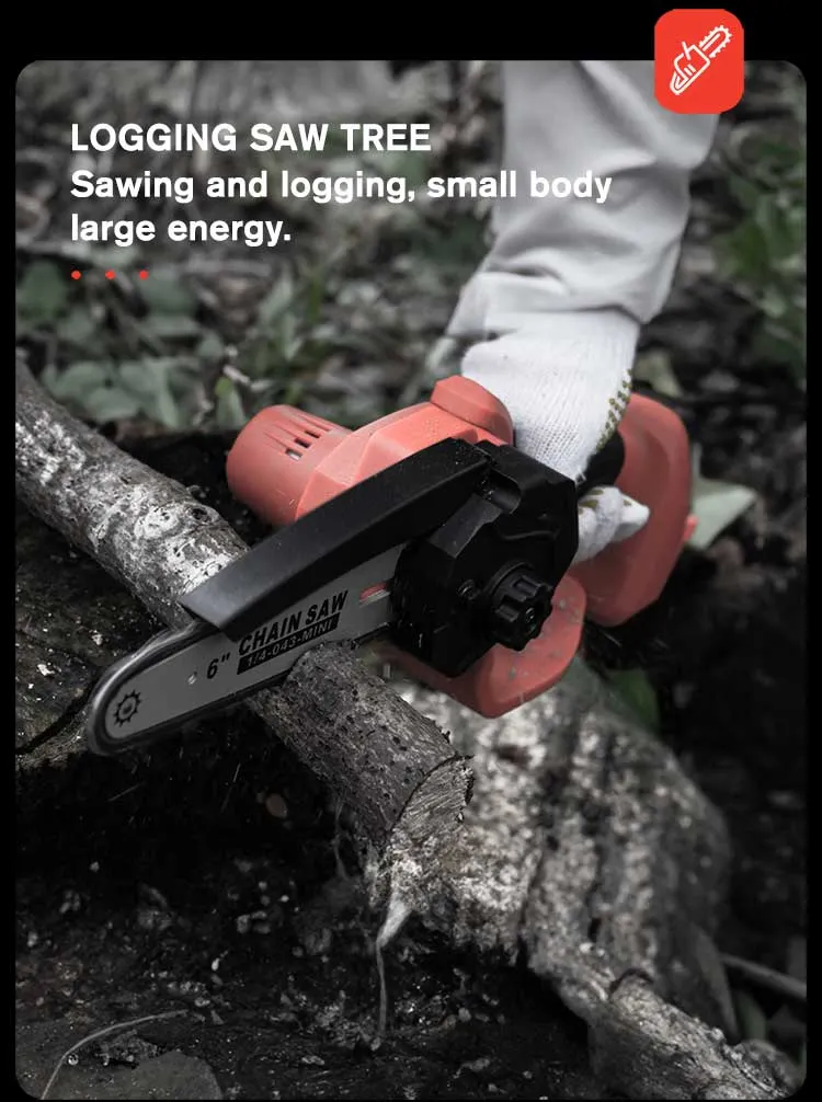 6 Inch 21V Portable Handheld Mini Chainsaw 6 Inch Cordless Electric Chainsaw with 2 Lithium Battery Power Tools Garden Tools Chain Saw