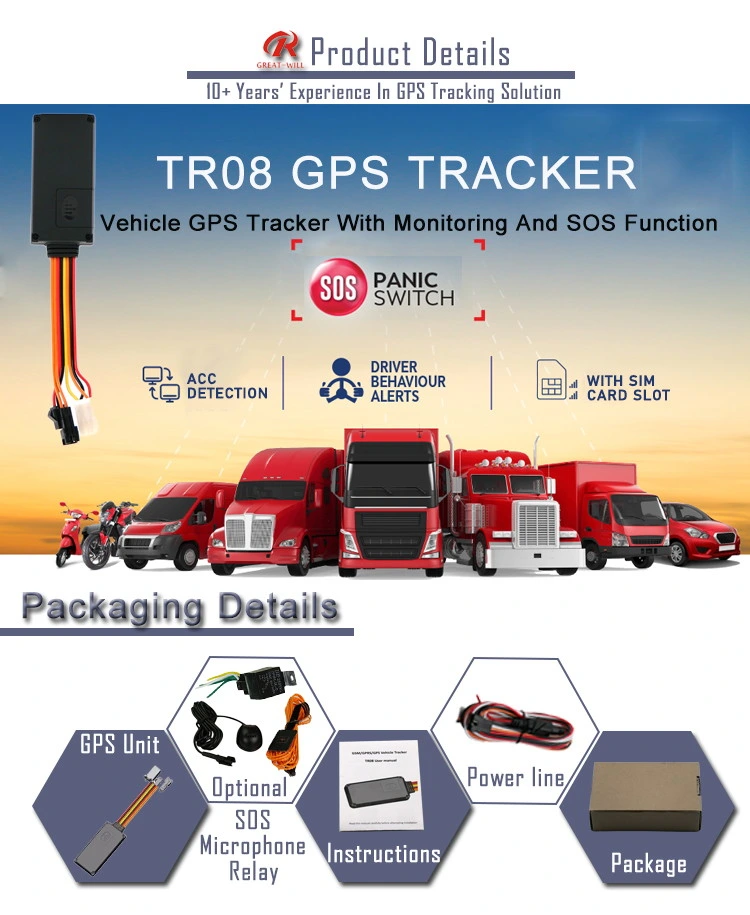 Great Will Tr08 Sos Affordable Car GPS Locating Covert Truck Fleet Vehicle Tracking Device