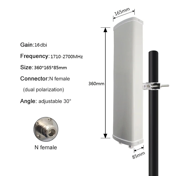 Outdoor Base Station Panel Antenna, 16 dBi, 45-Degree, 2 X Type N Female, H/V Dual Pol, 2.7 GHz 2-Port Sector Antenna