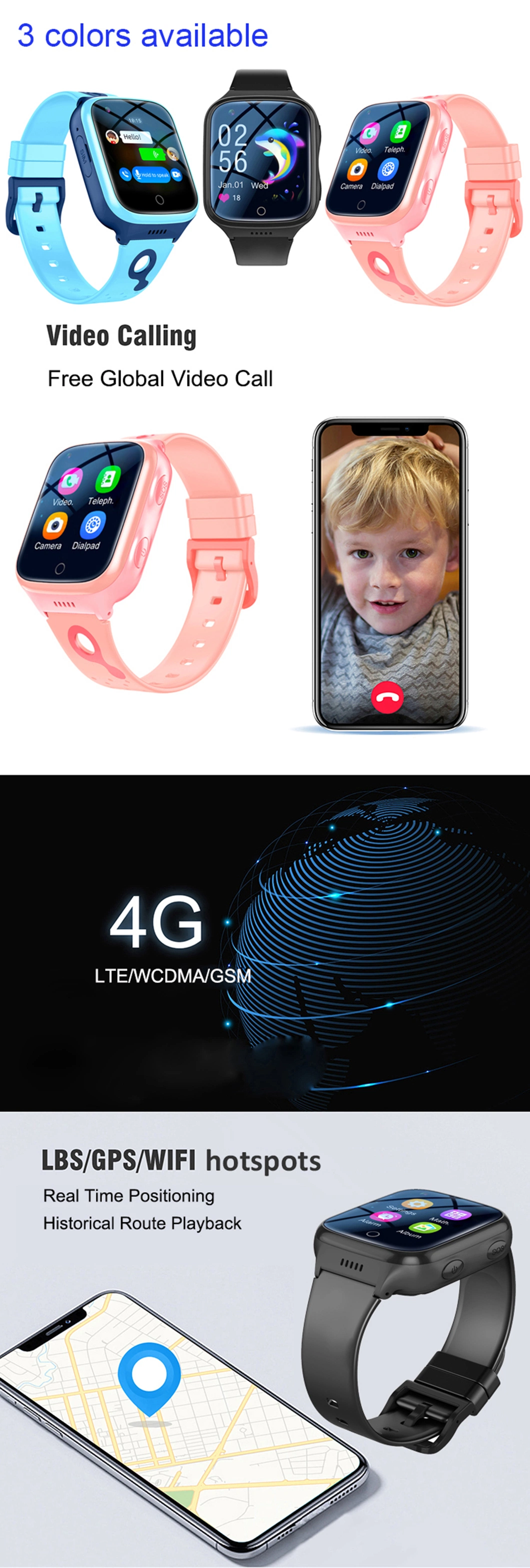 Top sale China factory 4G video call Waterproof IP67 Parental Control Kids safety Smart Watch Phone GPS Tracker with SOS panic button D35