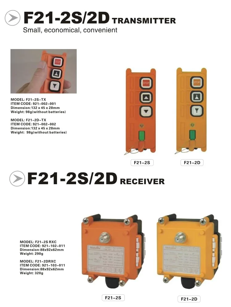 Top Quality Cheapest Price F21-2D 315/433MHz 24 Volts 2CH Dual Speed Industrial Wireless Remote Control