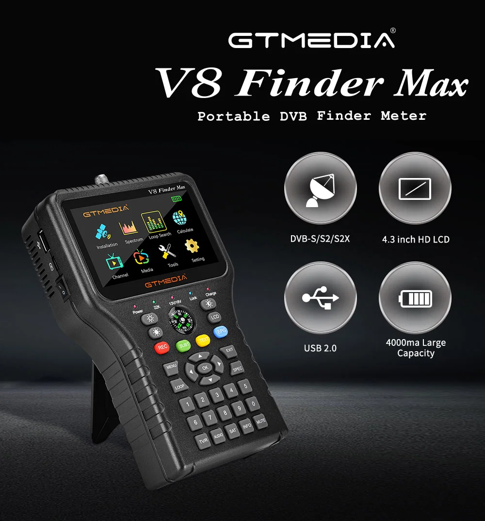 2022 New Launched Model V8 Finder Max DVB-S2X Satellite Finder Meter MPEG-4