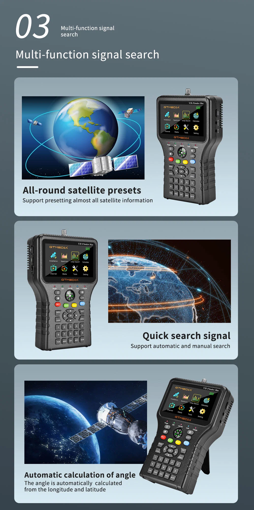 2022 New Launched Model V8 Finder Max DVB-S2X Satellite Finder Meter MPEG-4