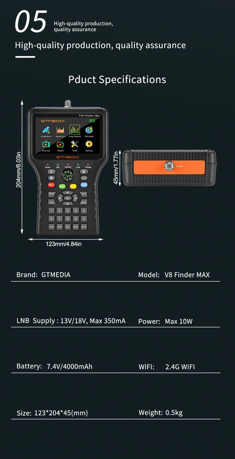 2022 New Launched Model V8 Finder Max DVB-S2X Satellite Finder Meter MPEG-4