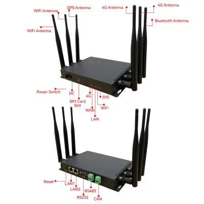 Router IoT M2M 300 Mbps, veicolo/industriale 4G LTE supporto router Wi-Fi Bt, CAN, GPS, RS485 e RS232