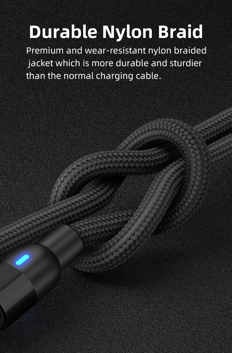 Upgraded Rotating 540 Degrees Magnetic Suction Fast Charging Cable USB Multifunctional 3 in 1 with Micro/Lightning/Type-C Interface Light Cable
