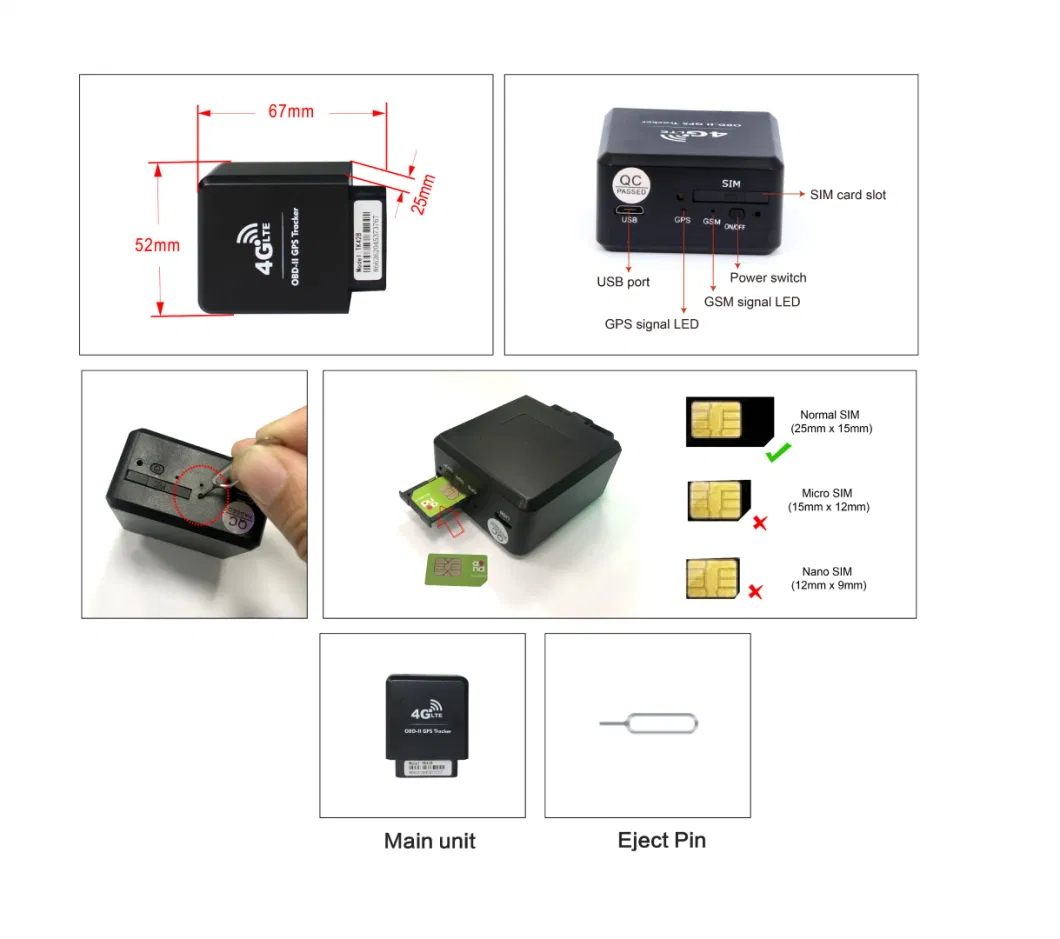 4G LTE &amp; M1 OBD2 OBD II GPS Tracker for Car Vehicle Fleet Management Real Time Tracking (TK428-DI)