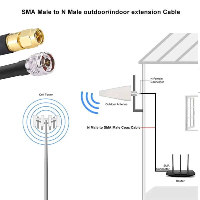 18cm 400 Extension Coaxial Wavelink Cable N Male to SMA Male Type Plug Connectors for 4G 5g LTE Router